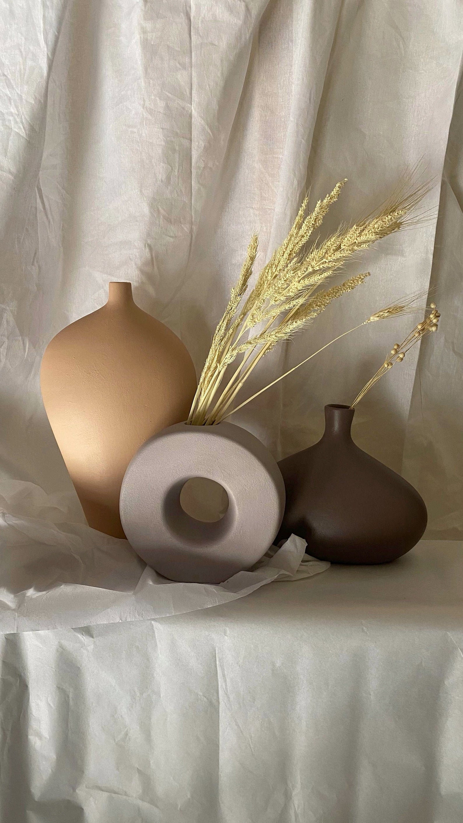 Large circular hollow ceramic vase Donut earthware vase Etsy