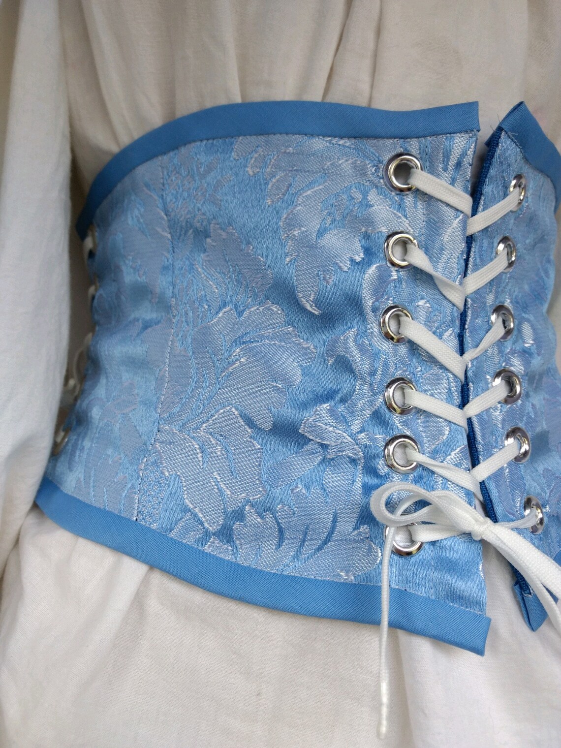 Baby blue brocade waist cincher corset Etsy