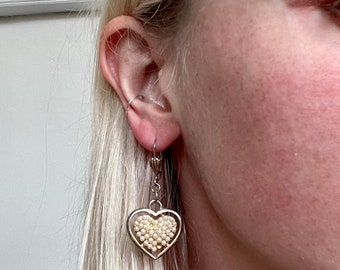 Vintage pearl heart dangle earrings