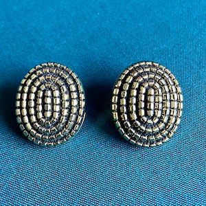 Vintage gold tone beaded oval clip-on earrings