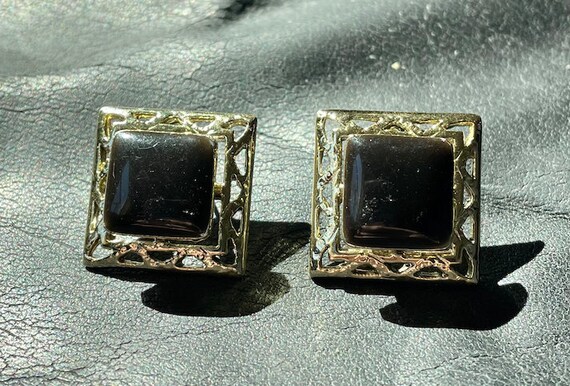 Vintage gold and black square earrings - image 2