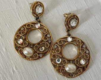 Vintage gold, pearl, and rhinestone earrings