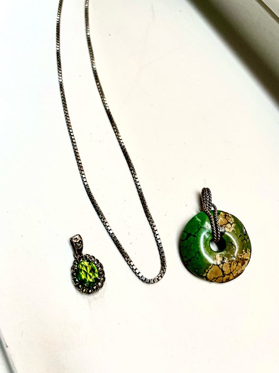 Vintage sterling silver, peridot, and marcasite ov