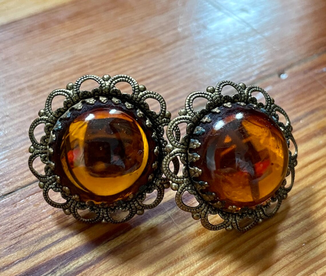 Pendientes de declaración de ámbar vintage de inspiración | Etsy