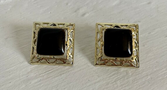 Vintage gold and black square earrings - image 1