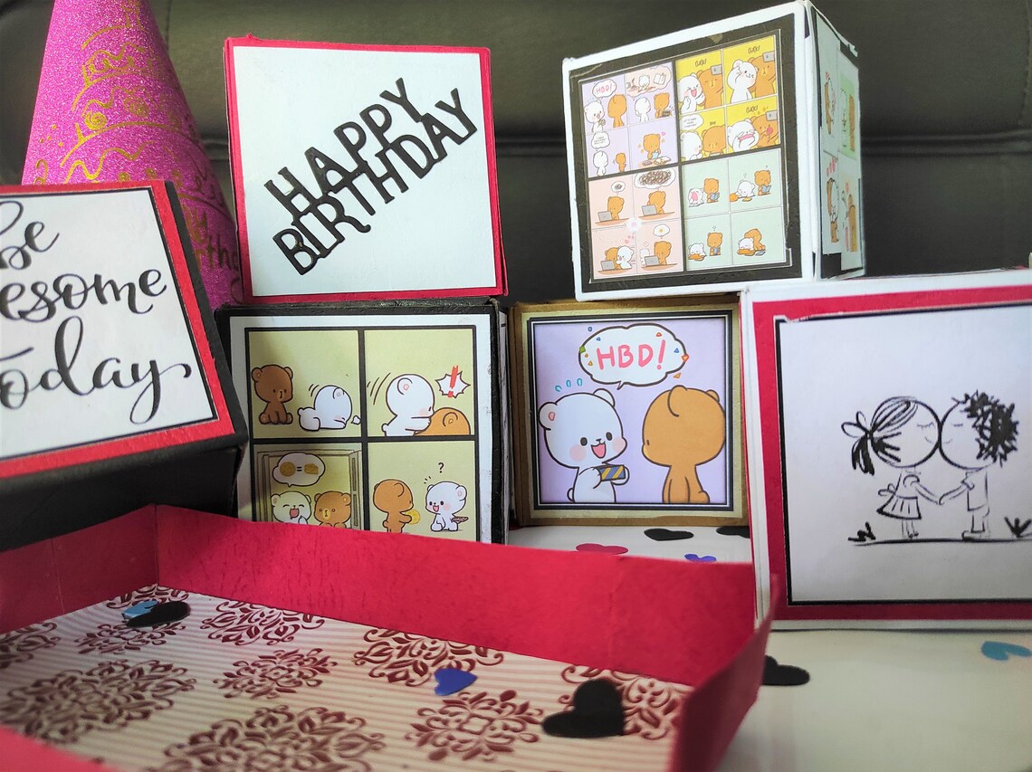 Pop up cube box for birthday gift Birthday gift for him
