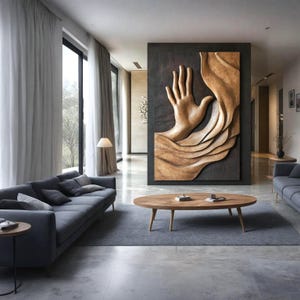 Hand-carved Wooden Wall Art – Abstract 3D Hand Sculpture Panel, Modern ...