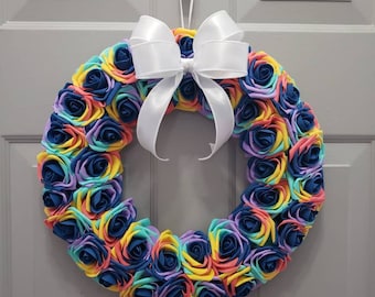 Rainbow Rose Wreath - Spring Summer Party Decor