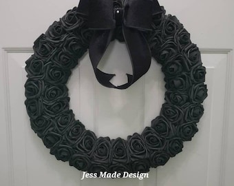 Gothic Black Rose Wreath, Mourning Decor