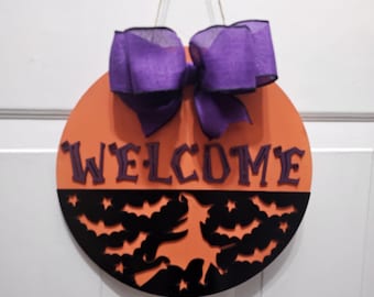 Witch Door Hanger: Hand-Painted Wood Halloween Welcome Sign