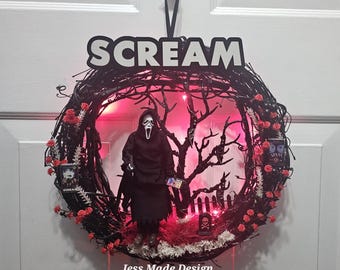 Scream Horror Wreath. Ghostface Door Decor. Scary Movie Art. 14"