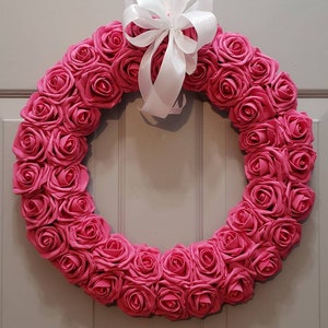 Pink rose door wreath. Bedroom wall decor. Pink wall hanging. Fuschia door hanger. Floral everyday wreath. Shabby chic decor. Home decor