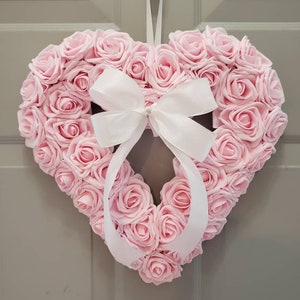 Valentine&#39; Day wreath. Spring rose heart wreath. Pink door wreath. Baby shower gift. Pink bedroom wall decor. Valentine&#39;s Day gift.