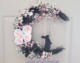 Bunny Moon Wreath, Pastel Goth Easter Decor