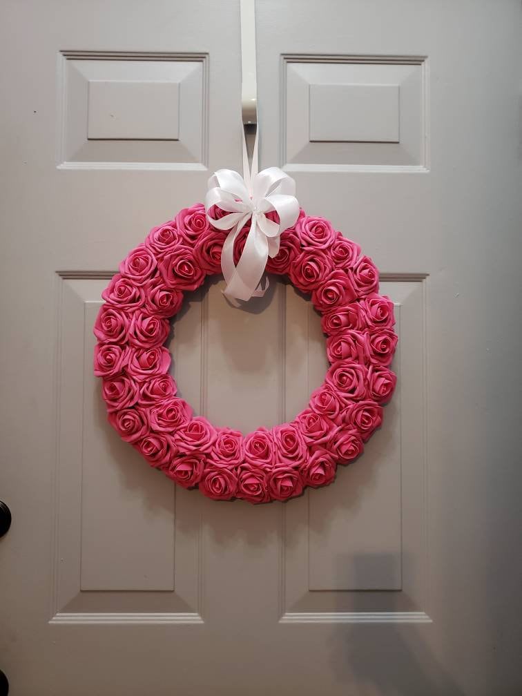 Front Door Pink Rose Wreath. Bedroom Wall Decor. Pink Wall Etsy