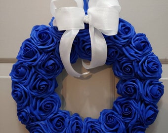Royal Blue Rose Wreath: Farmhouse Front Door Decor