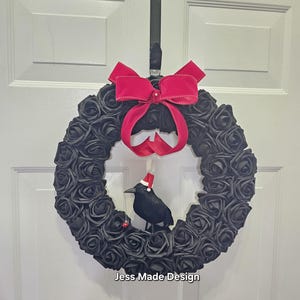 Gothic Christmas wreath. Raven decor. Santa crow wreath. Christmas gift. Creepy Christmas. Spooky Santa decor. Gothmas. image 6