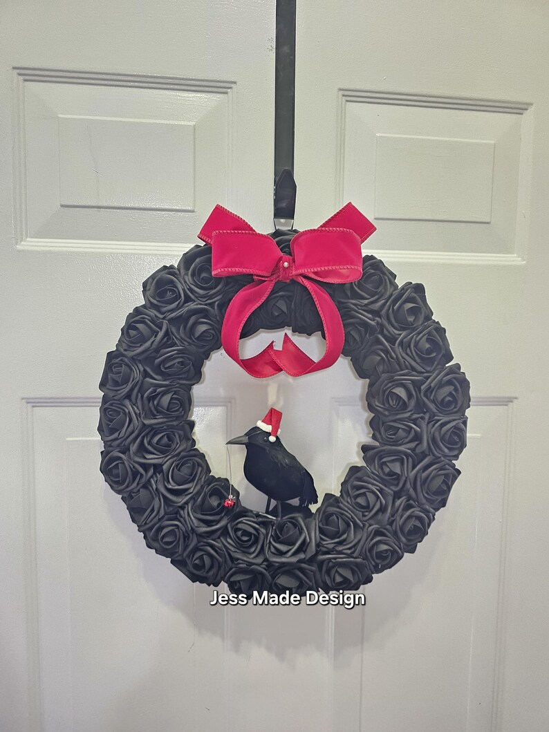 Gothic Christmas wreath. Raven decor. Santa crow wreath. Christmas gift. Creepy Christmas. Spooky Santa decor. Gothmas. image 6