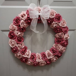 Distressed pink rose wreath. Spring front door wreath. Shabby chic wall decor. Pink wall hanging. Front porch decor. Everyday floral wreath