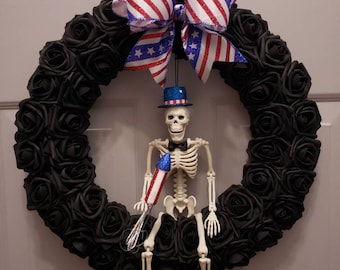 Patriotic Gothic Wreath: Skeleton, Top Hat, USA Bow