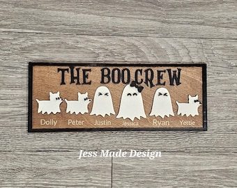 Personalized Boo Crew Halloween Wooden Sign, Family Name Sign, Spooky Custom Sign