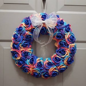 Multi-color rose wreath for the front door. Unicorn birthday party decor. Girl's bedroom decor. Gift for her.