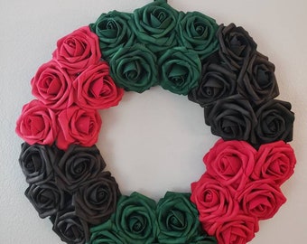 Kwanzaa Rose Wreath: Red, Black, & Green Holiday Decor