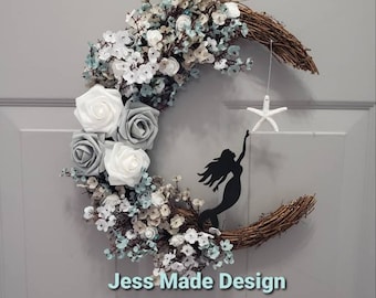 Mermaid Moon Wreath: Coastal Beach House Decor (14")