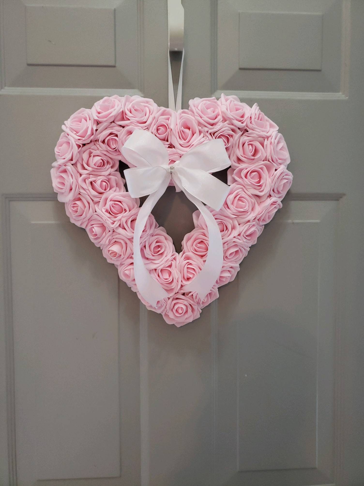Shabby Chic Pink And Cream Heart Wreath Decoration 