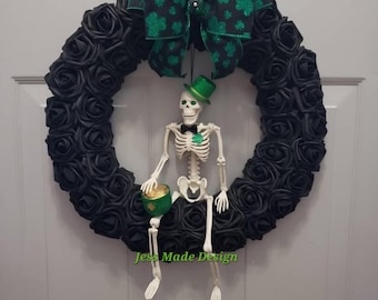 Gothic St. Patrick's Day Wreath, Skull Shamrock Door Decor