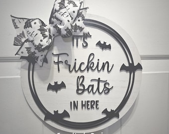 Bat Door Hanger: Spooky Gothic Wood Welcome Sign (12")