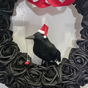 Gothic Christmas wreath. Raven decor. Santa crow wreath. Christmas gift. Creepy Christmas. Spooky Santa decor. Gothmas. image 7