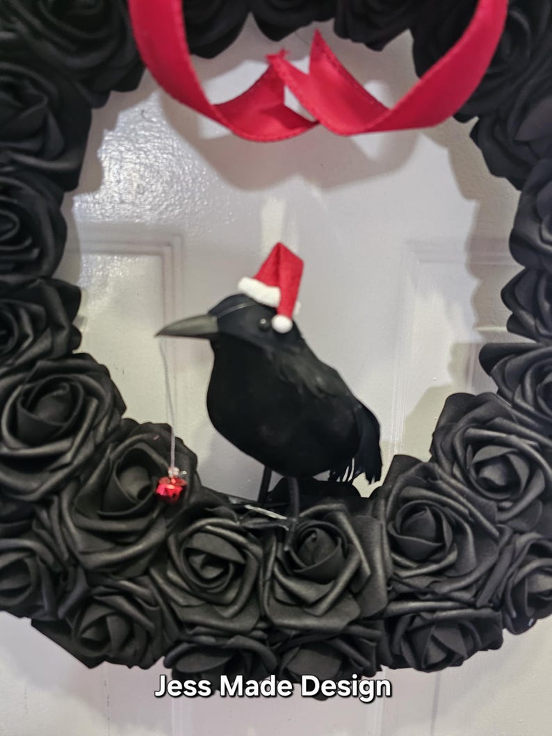 Gothic Christmas wreath. Raven decor. Santa crow wreath. Christmas gift. Creepy Christmas. Spooky Santa decor. Gothmas. image 7