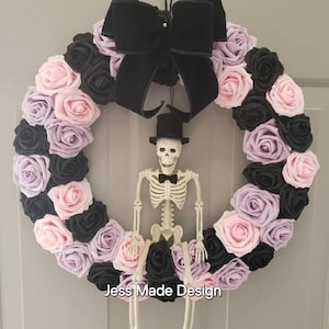 Pastel Gothic Rose Wreath: Spooky Skeleton Halloween Decor