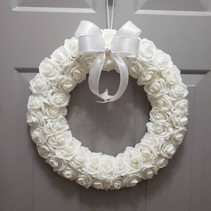 White Rose Wreath: Foam Latex Roses, Wedding Decor