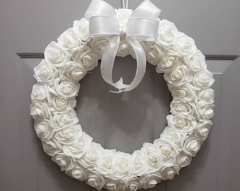 White Rose Wreath: Foam Latex Roses, Wedding Decor