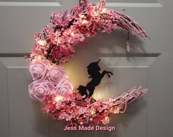 Pink Unicorn Wreath: Rose Quartz Crystal, Cherry Blossom Decor