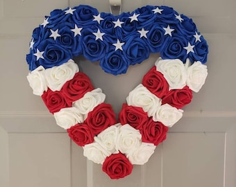 American Flag Heart Wreath, Patriotic 4th of July Decor