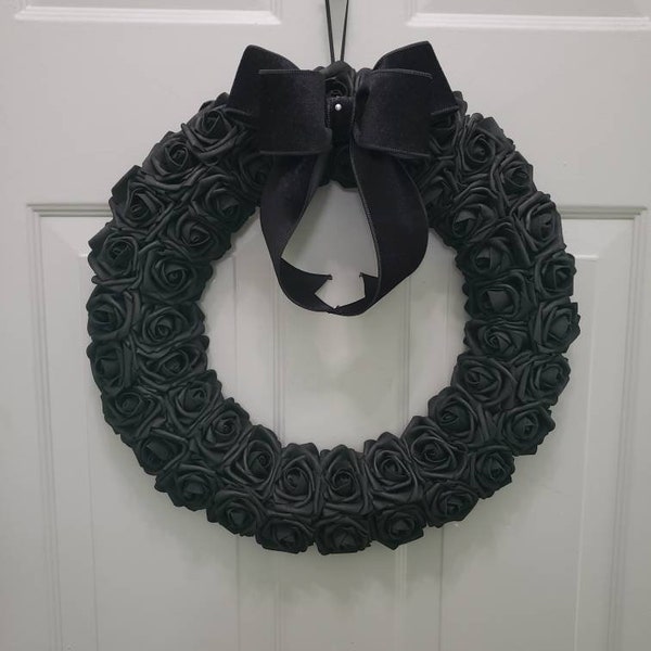 Gothic Black Rose Wreath, Mourning Decor