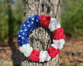 American Flag Rose Wreath: Patriotic Front Door Decor