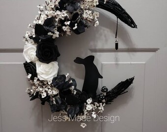 Bunny Moon Wreath: Gothic Cottagecore Black Obsidian Crystal Decor