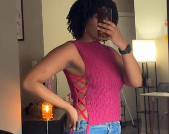 Haakpatroon kanten top met blush