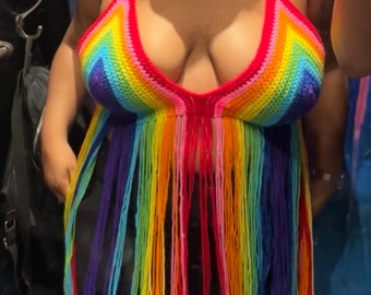 Haltertop met regenboogkleuren