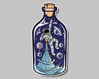 Galaxy Astronaut in a Bottle Sticker - Waterproof Space Decal