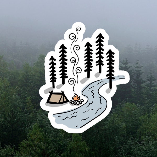Camping Scene Sticker: Waterproof Vinyl Decal