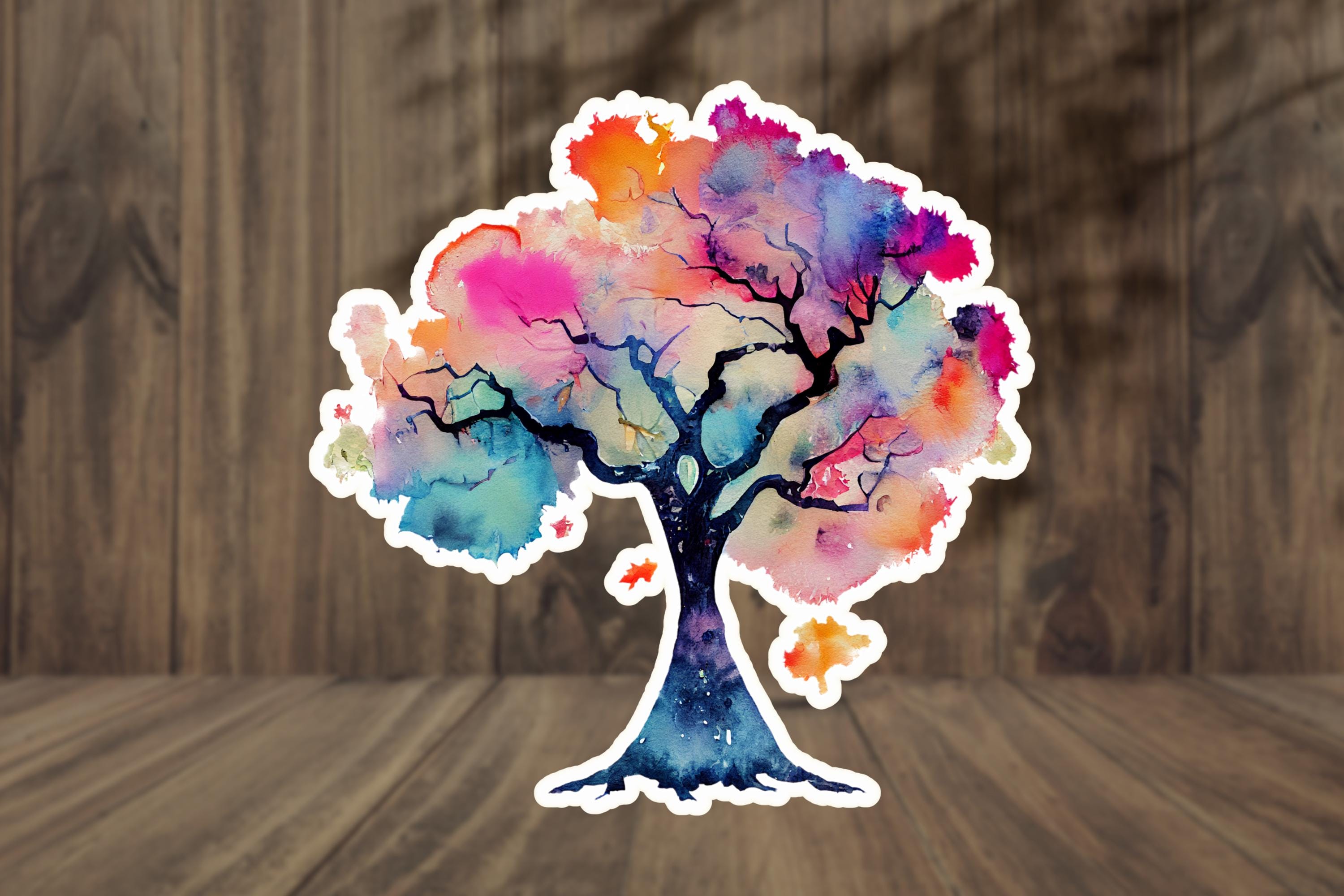 Watercolor Tree Sticker, Tree Stickers, Watercolor Sticker, Laptop ...