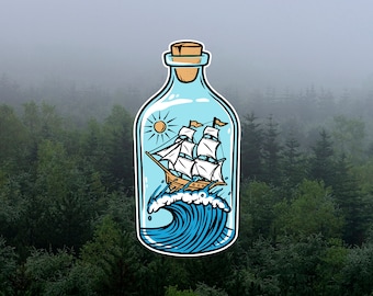 Ship in a Bottle Sticker: Nautical Laptop Decal