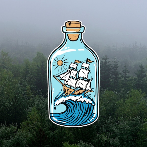 Ship in a Bottle Sticker, Laptop Sticker, Ship of Fools, pirate sticker, cooler sticker, Water Bottle, nautical sticker, MacBook Sticker