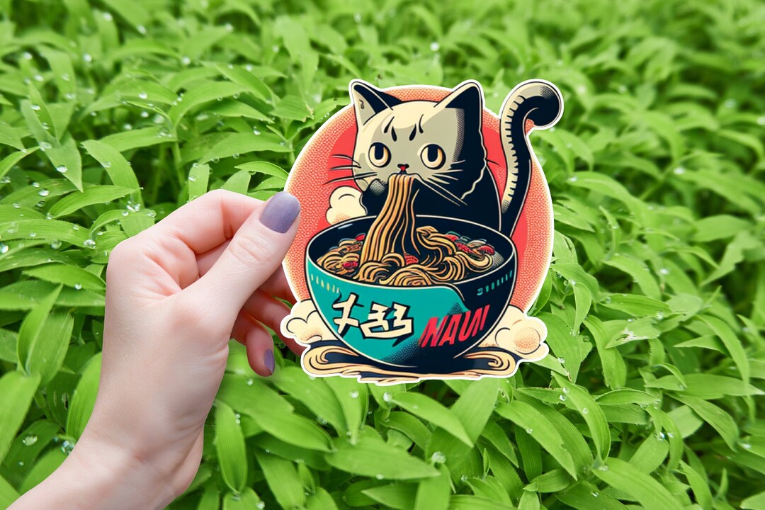 Cat Eating Ramen Sticker, Ramen Sticker, Ramen Bowl Sticker, Cute ...