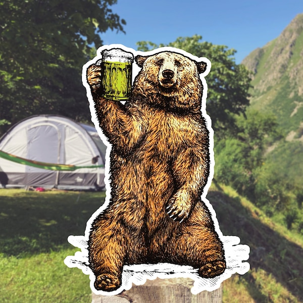 Beer Stickers, Outdoor Campfire with Friends, Camping Beer Glass, Campsite Décor, Water Bottle, Laptop Sticker, Campsite Yeti Cooler Sticker